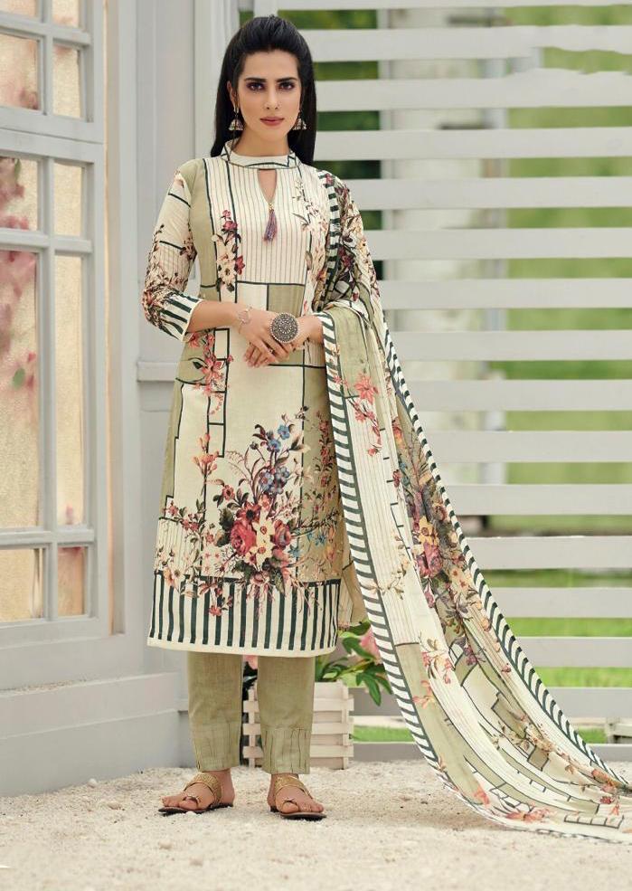 Unstitched Lawn Cotton Pakistani Grey Suit Dress material - Stilento