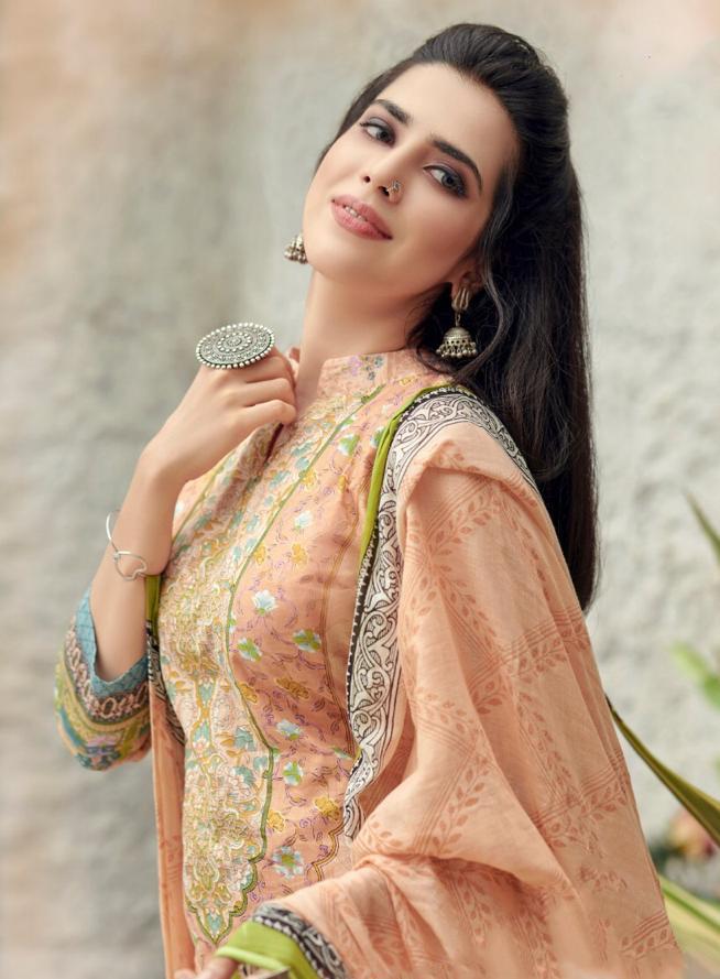 Unstitched Lawn Cotton Pakistani Orange Suit Dress material - Stilento