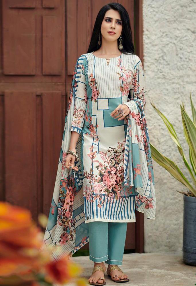 Unstitched Lawn Cotton Pakistani Suit Dress material - Stilento