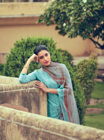 Unstitched Lawn Cotton Pakistani Suits Blue Dress Material - Stilento