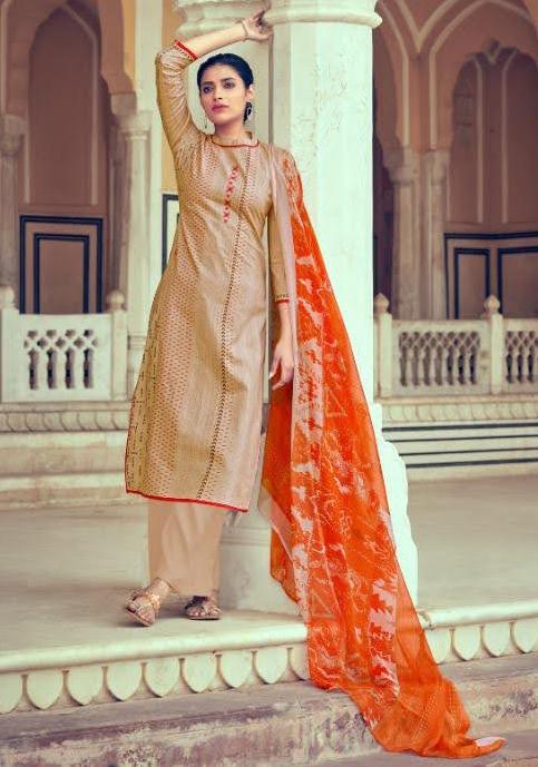 Unstitched Lawn Cotton Pakistani Suits Brown Dress Material - Stilento
