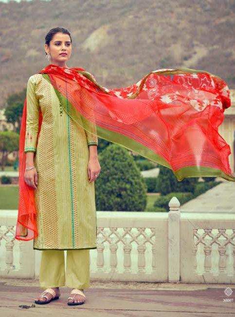 Unstitched Lawn Cotton Pakistani Suits Green Dress Material