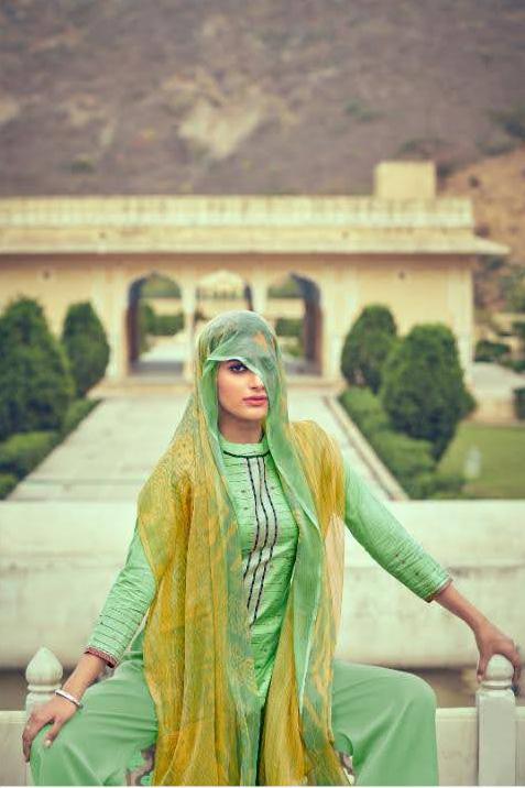 Unstitched Lawn Cotton Pakistani Suits Green Dress Material - Stilento