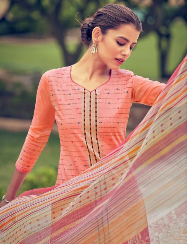 Unstitched Lawn Cotton Pakistani Suits Orange Dress Material - Stilento
