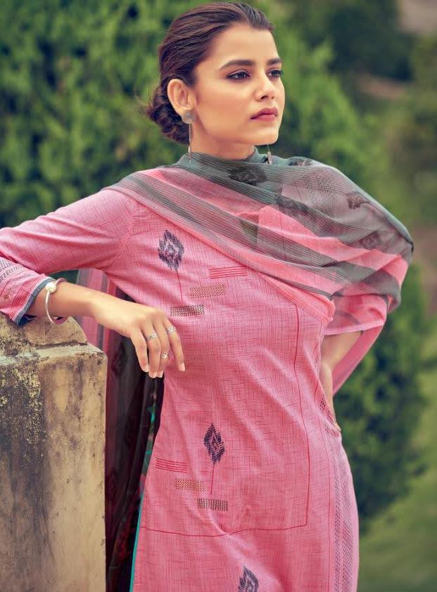 Unstitched Lawn Cotton Pakistani Suits Pink Dress Material - Stilento