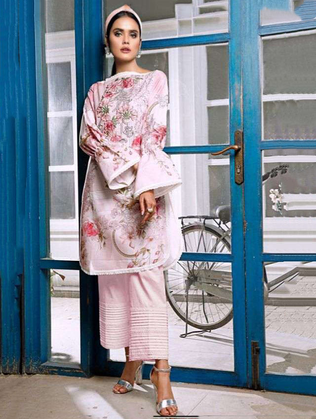 Unstitched Lawn Cotton Pink Printed Pakistani Style suits - Stilento