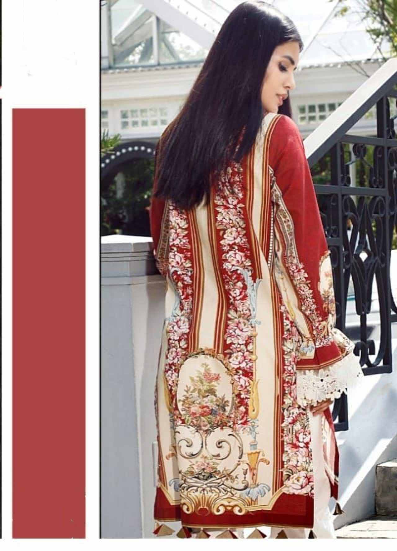 Unstitched Lawn Cotton Red Printed Pakistani Style suits - Stilento
