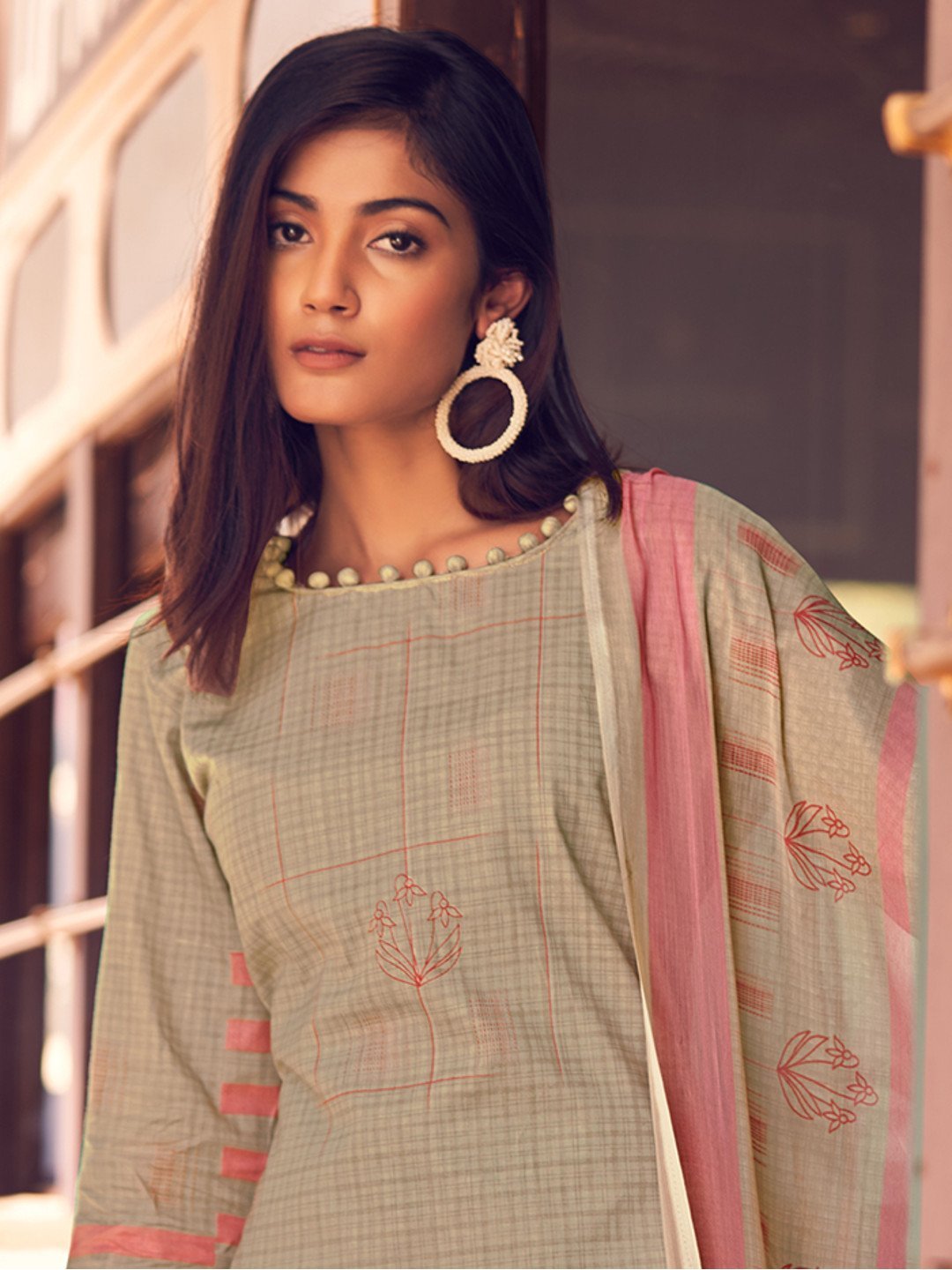 Unstitched Light Brown Cotton Salwar Suit Dress Material - Stilento