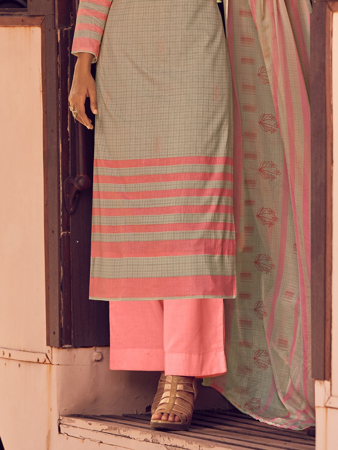 Unstitched Light Brown Cotton Salwar Suit Dress Material - Stilento