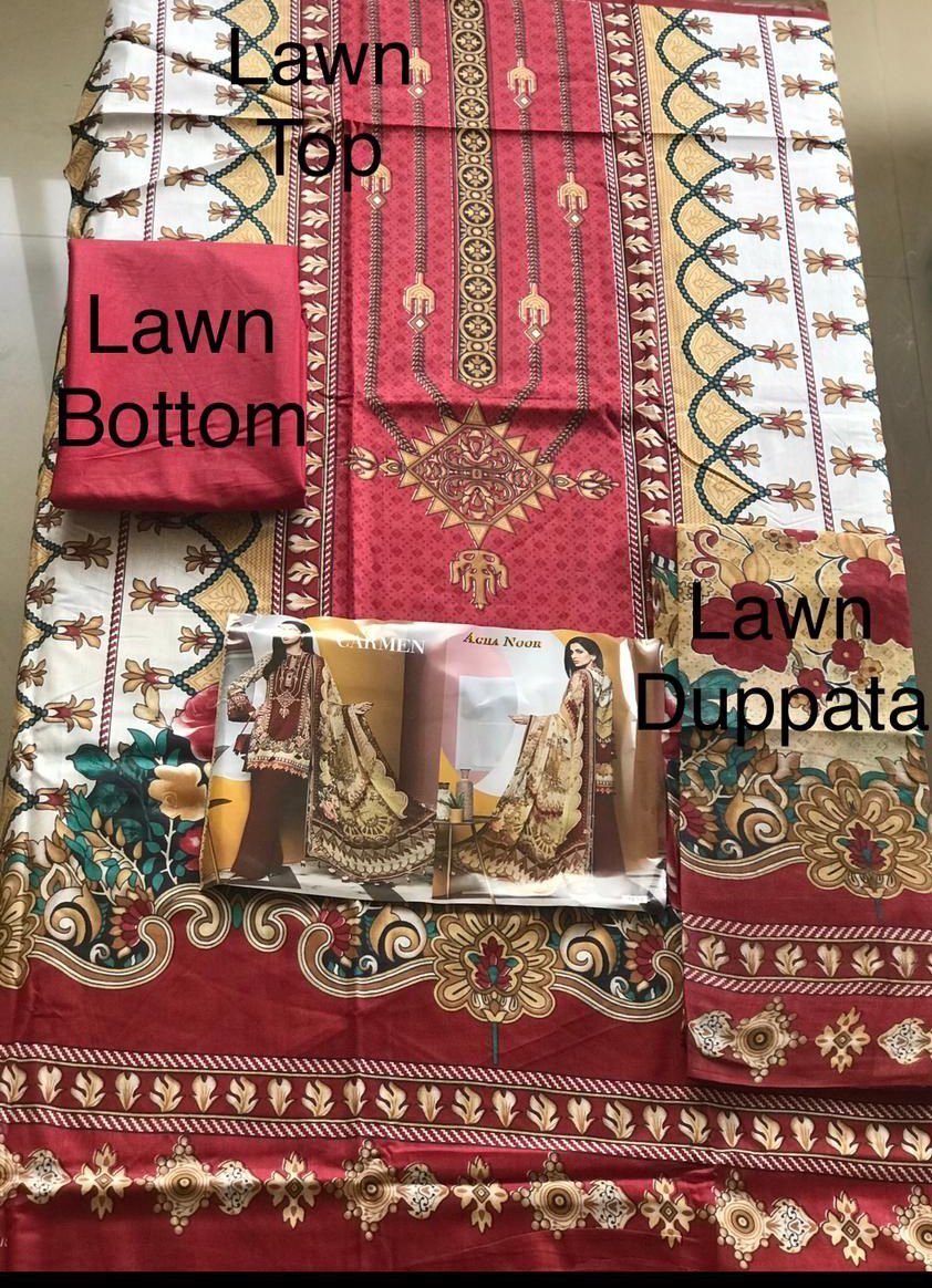 Unstitched Maroon Pakistani Lawn Cotton Salwar Suits for Women - Stilento