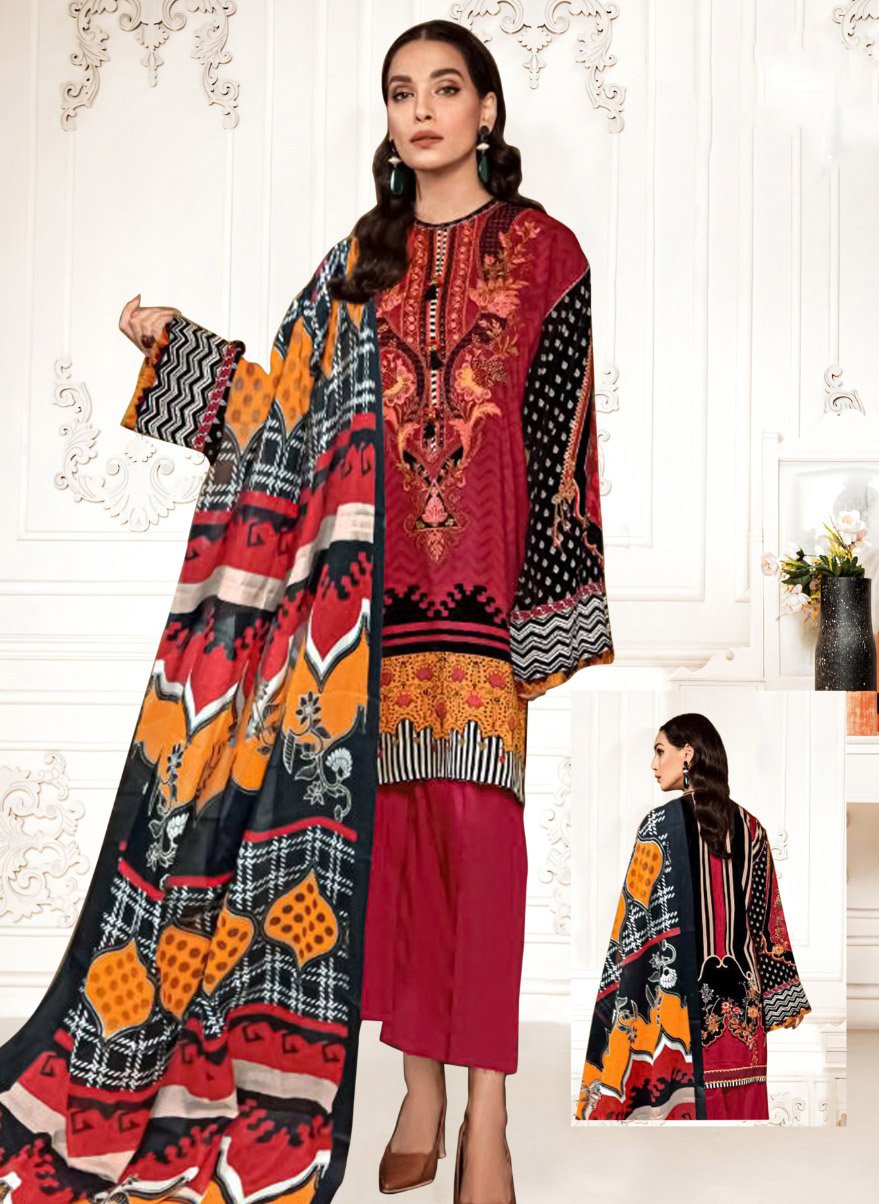 Unstitched Maroon salwar kameez Cotton Dress Material - Stilento