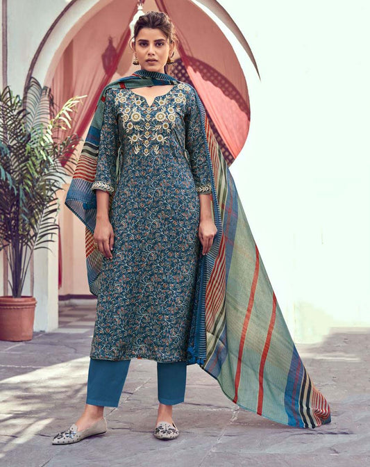 Unstitched Modal Silk salwar suit Material with Embroidery - Stilento