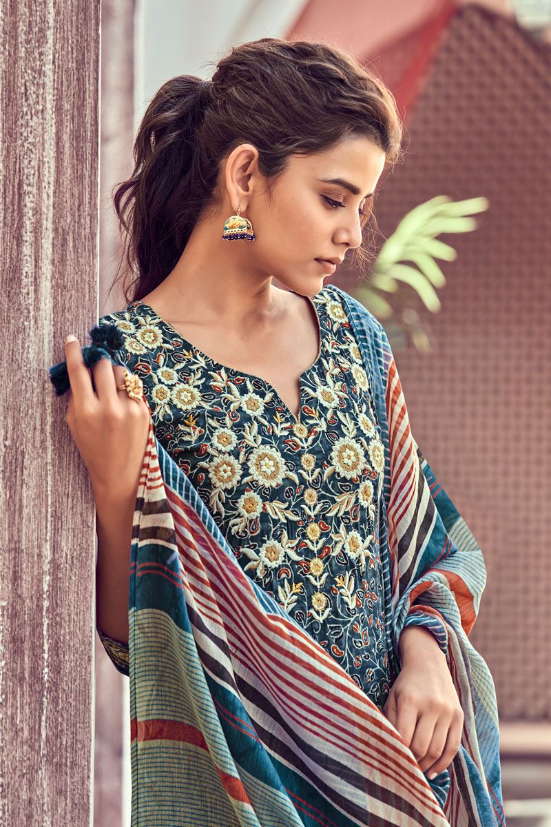 Unstitched Modal Silk salwar suit Material with Embroidery - Stilento