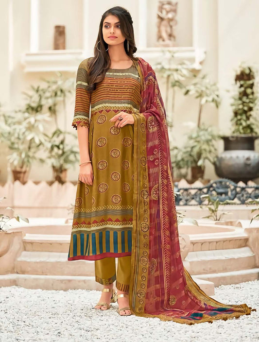 Unstitched Muslin Silk Salwar Kameez Suit Set With Chanderi dupatta