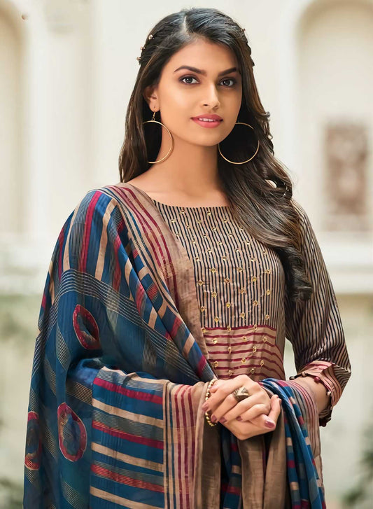 Unstitched Muslin Silk Salwar Kameez Suit Set With Chanderi dupatta