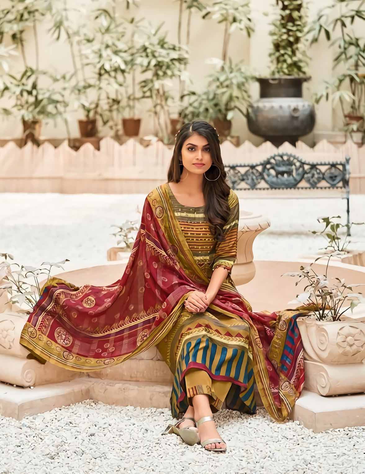 Unstitched Muslin Silk Salwar Kameez Suit Set With Chanderi dupatta - Stilento