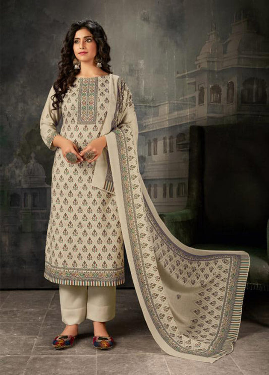 Unstitched Off-White Cotton Salwar Suits Set for women