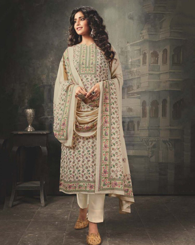 Unstitched Off-White Cotton Salwar Suits Set for women - Stilento