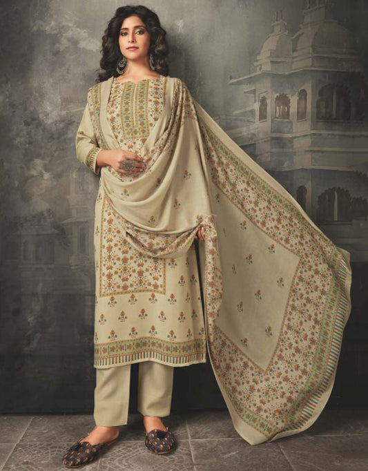 Unstitched Off-White Cotton Salwar Suits Set for women