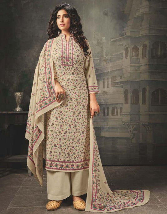 Unstitched Off-White Cotton Salwar Suits Set for women