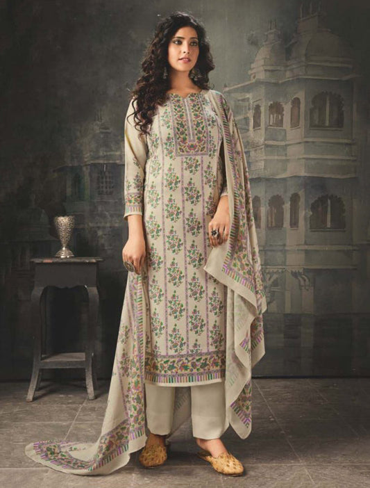Unstitched Off-White Cotton Salwar Suits Set for women
