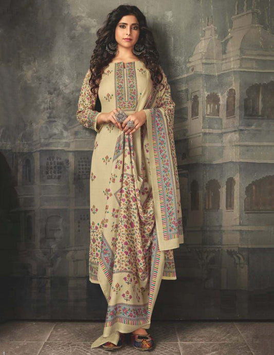 Unstitched Off-White Cotton Salwar Suits Set for women