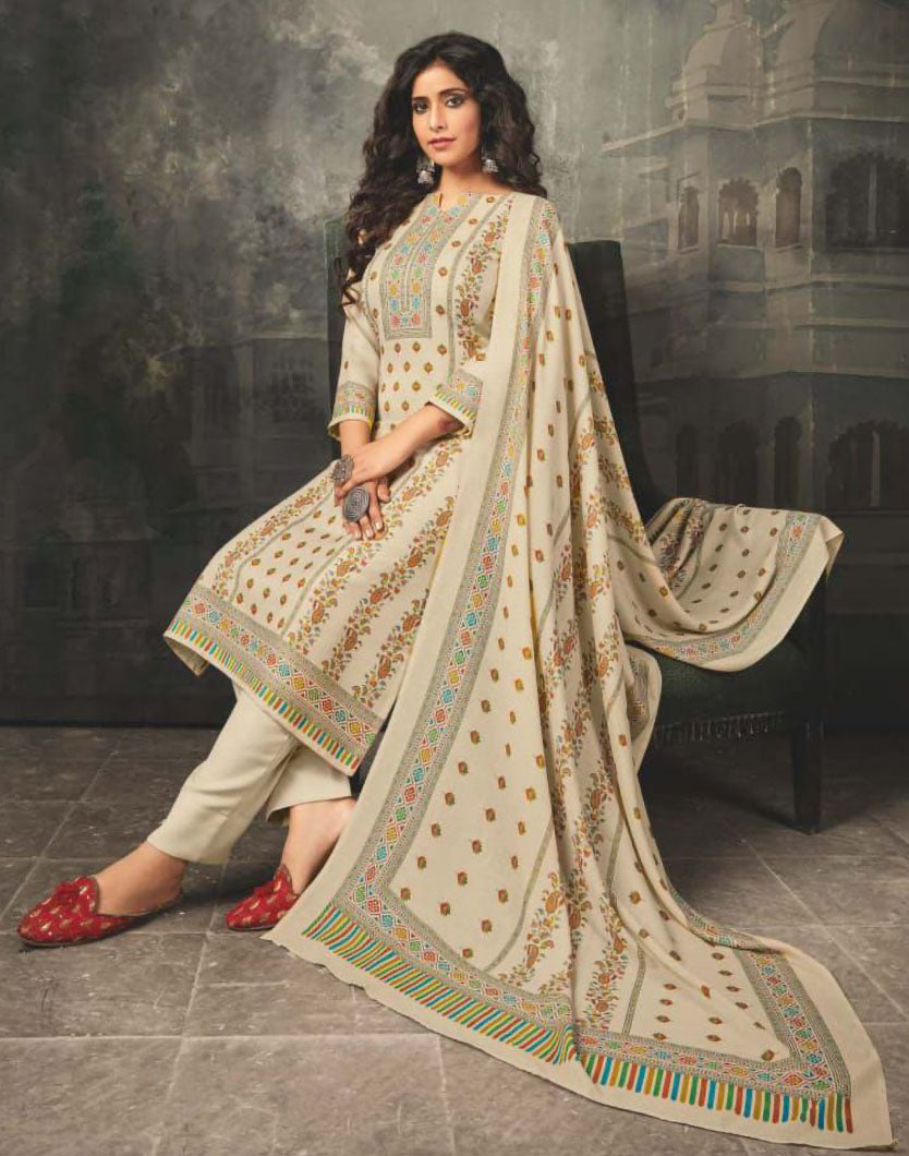 Unstitched Off-White Cotton Salwar Suits Set for women - Stilento