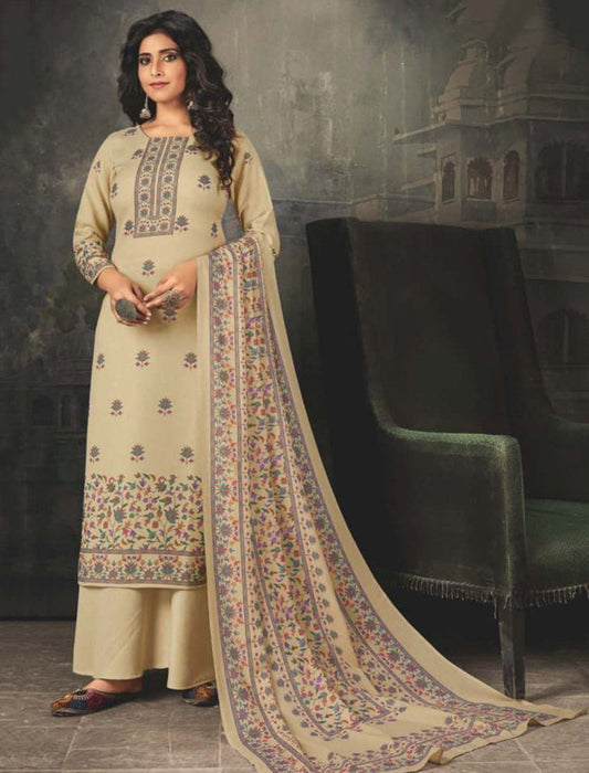 Unstitched Off-White Cotton Salwar Suits Set for women