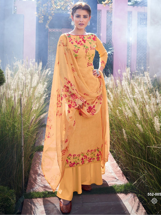 Unstitched Orange Cotton Salwar Kameez Material