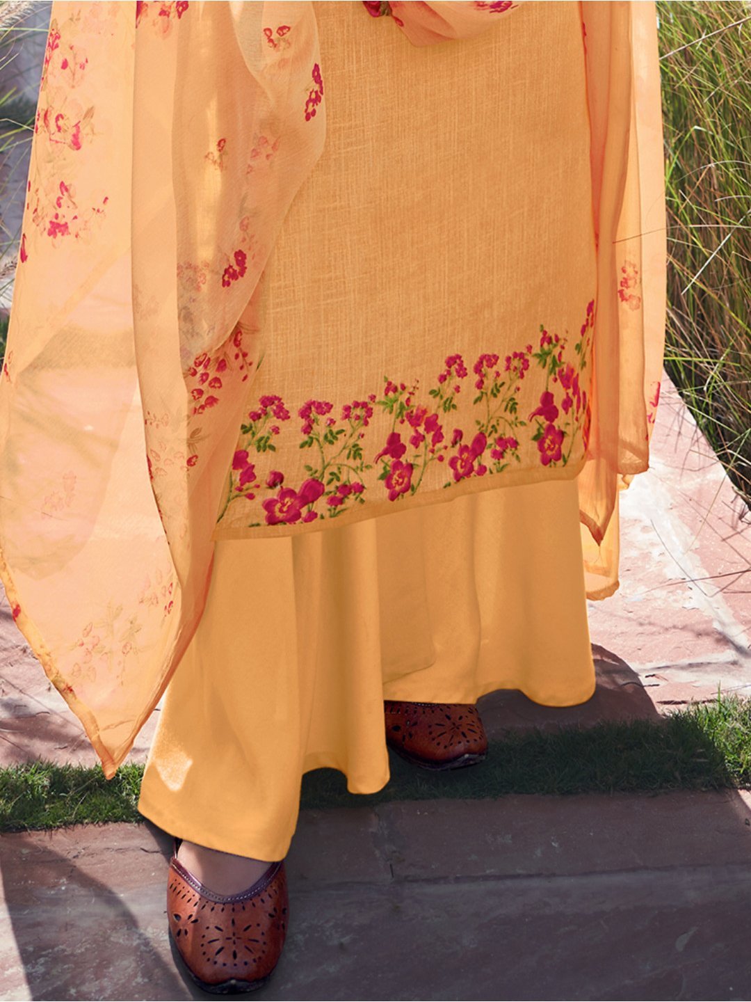 Unstitched Orange Cotton Salwar Kameez Material - Stilento