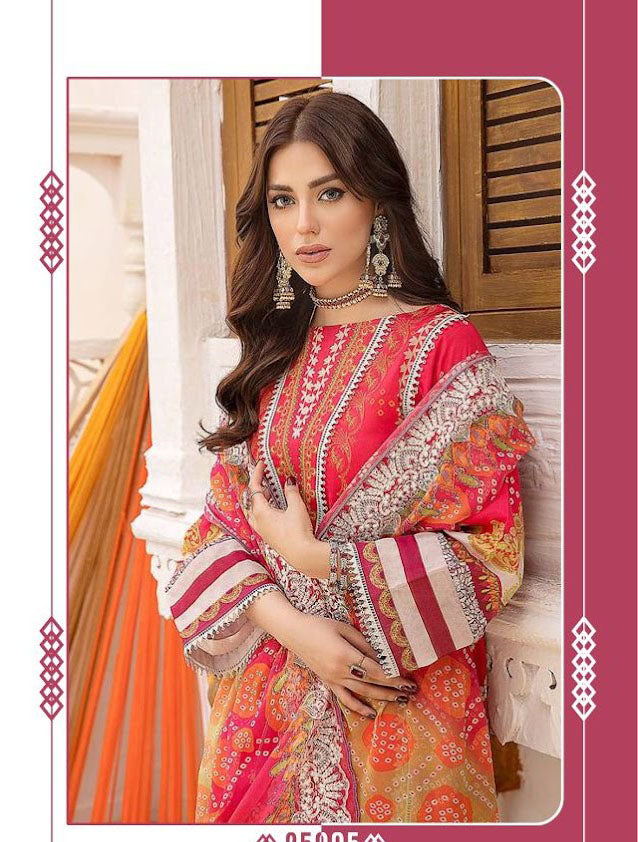 Unstitched Orange Pakistani Style Lawn Cotton Dress Material - Stilento