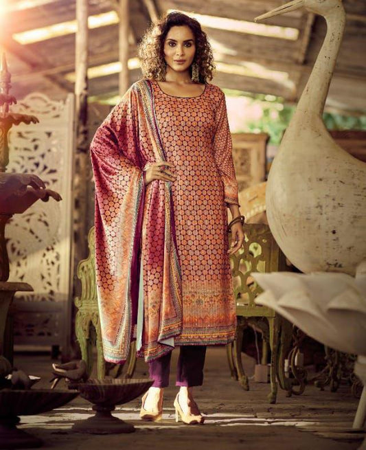 Unstitched Pashmina Dress Material Winter Wear Suits With Velvet Dupatta