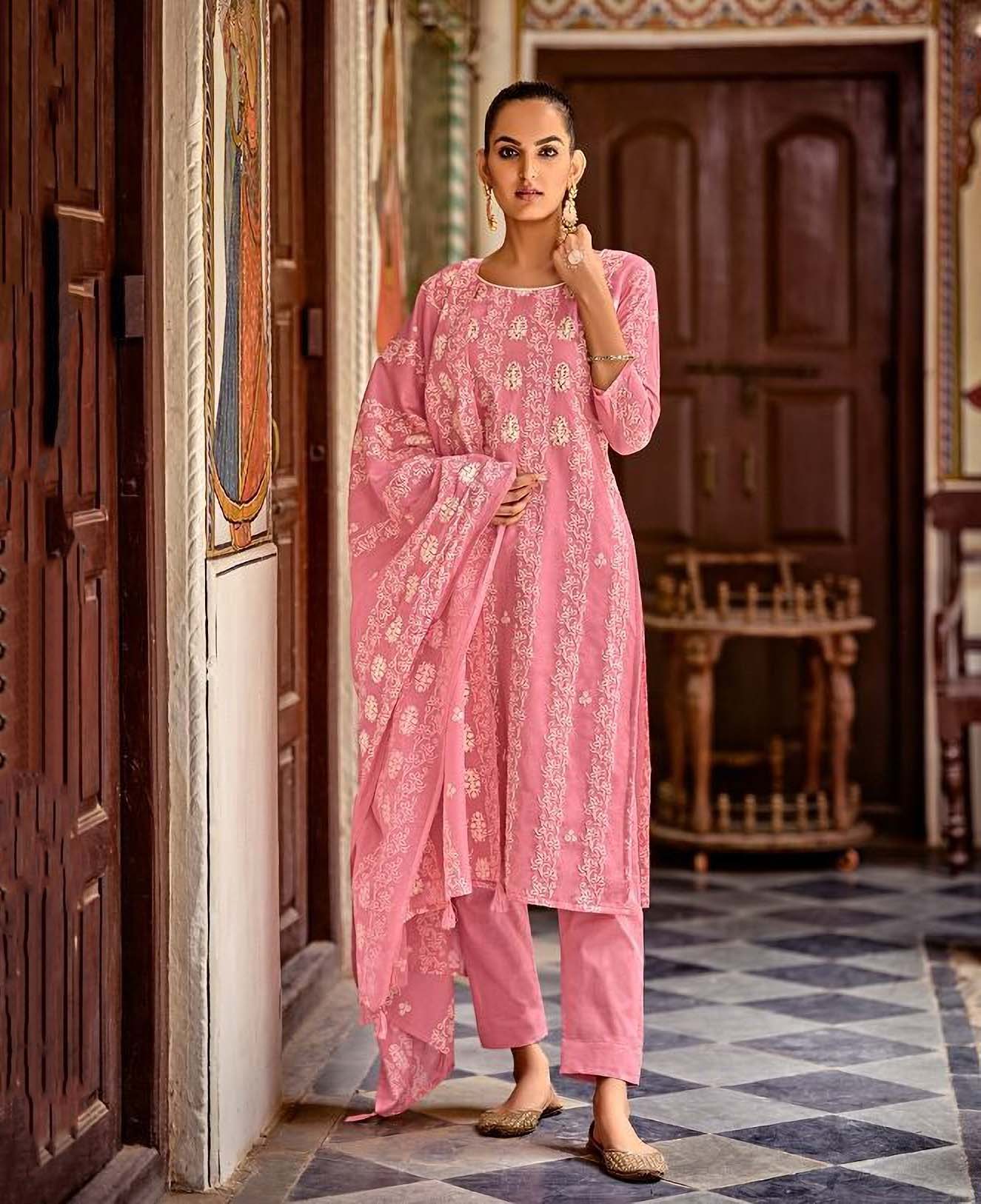 Unstitched Pink Cotton Pakistani Dress Material Salwar Suits - Stilento