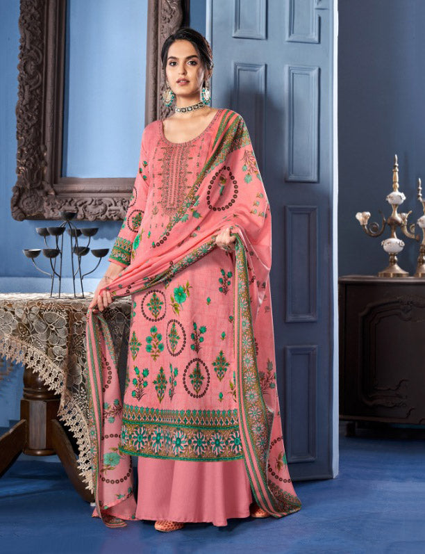 Unstitched Pink Salwar Suit Dress Material With Cotton dupatta - Stilento