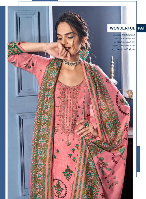 Unstitched Pink Salwar Suit Dress Material With Cotton dupatta - Stilento