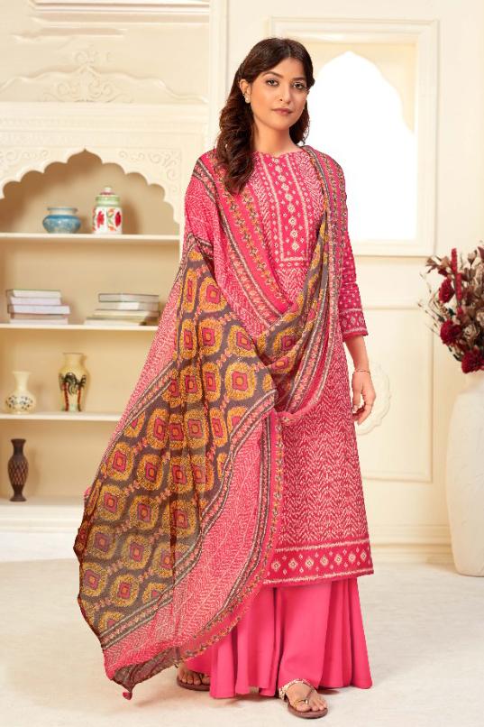 Unstitched Pink Salwar Suits Material with Chiffon Dupatta for Woman - Stilento