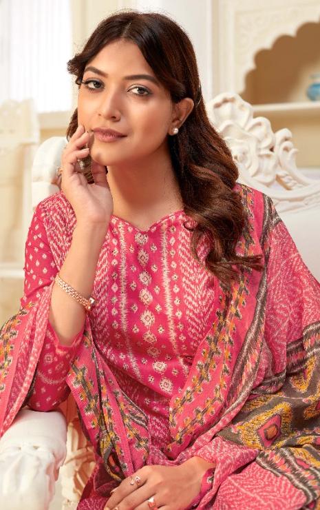 Unstitched Pink Salwar Suits Material with Chiffon Dupatta for Woman - Stilento