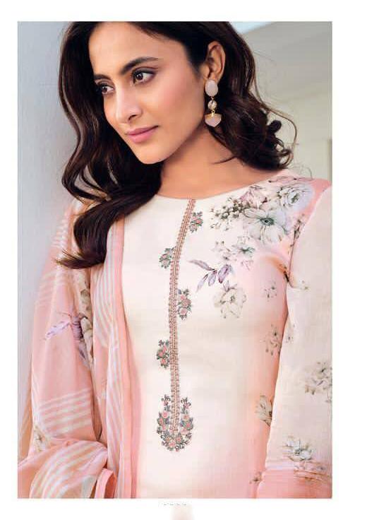Unstitched Printed Embroidery Pink salwar suit Dress Material - Stilento