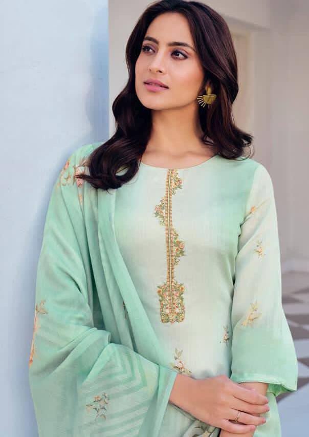 Unstitched Printed Embroidery salwar suit Dress Material - Stilento