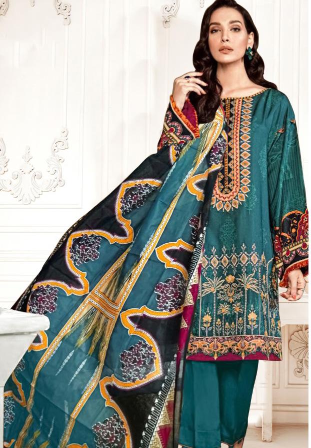 Unstitched Printed Green salwar kameez Cotton Dress Material - Stilento