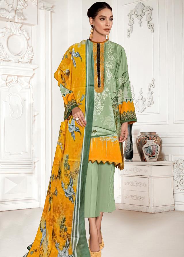 Unstitched Printed Green salwar kameez Cotton Dress Material - Stilento