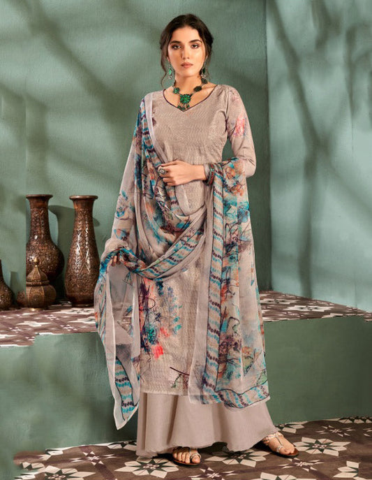 Unstitched Printed Ladies cotton Suits With Chiffon dupatta