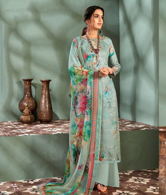 Unstitched Printed Ladies cotton Suits With Chiffon dupatta