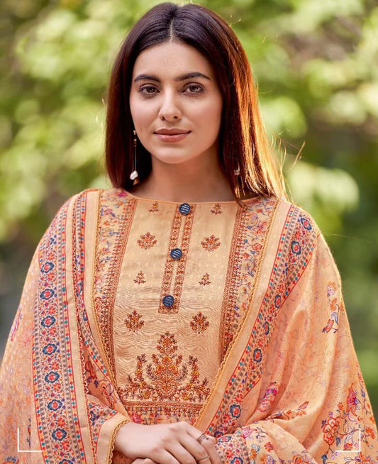 Unstitched Printed Ladies Cotton Suits With Self Embroidery