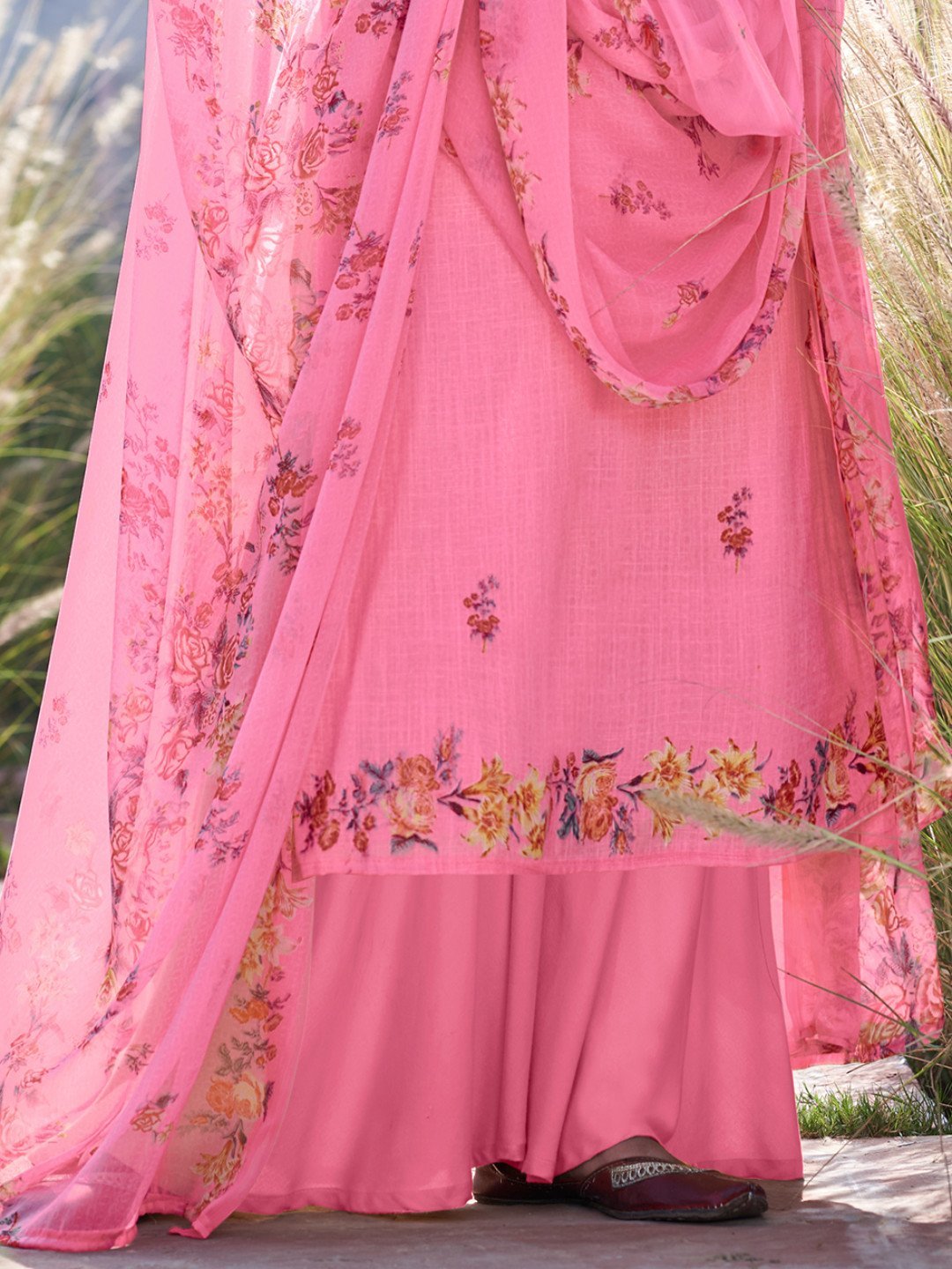 Unstitched Printed Pink Cotton Salwar Kameez Material - Stilento