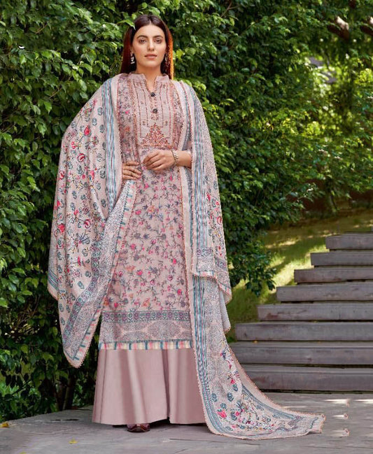 Unstitched Printed Women Cotton Suits With Self Embroidery