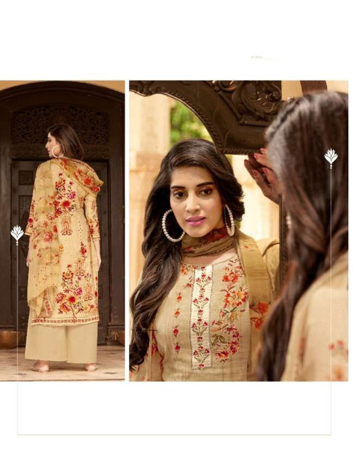 Unstitched Punjabi Ladies cotton Salwar Suit Fabric With Beige Dupatta - Stilento