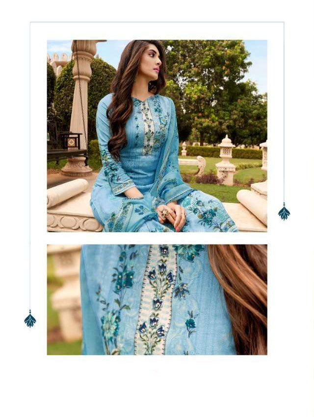 Unstitched Punjabi Ladies cotton Salwar Suit Fabric With Blue Dupatta - Stilento