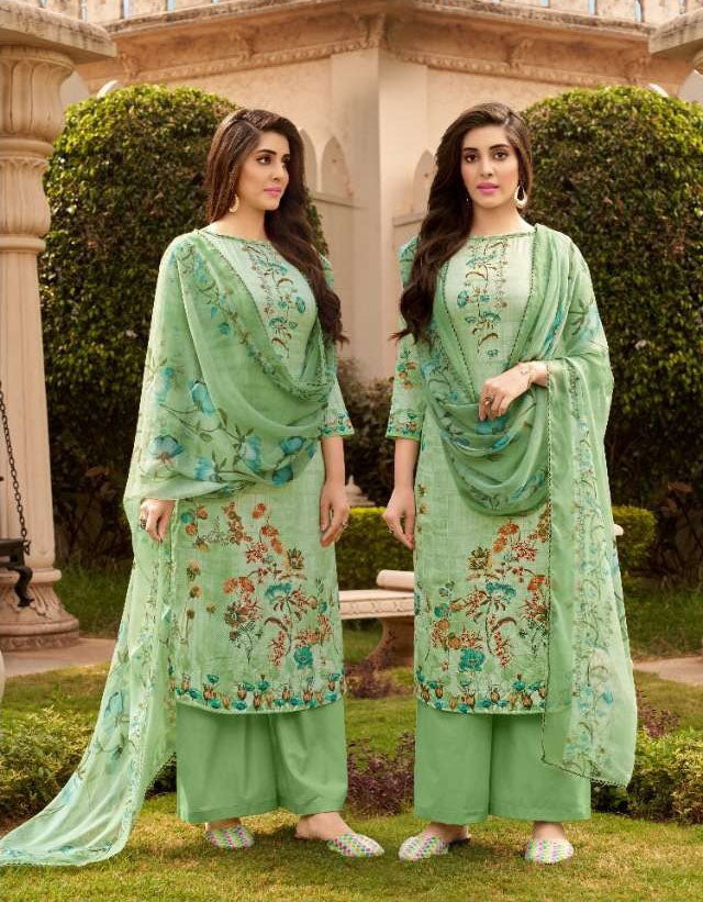 Unstitched Punjabi Ladies cotton Salwar Suit Fabric With Green Dupatta - Stilento