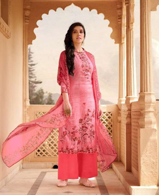 Unstitched Punjabi Ladies cotton Salwar Suit Fabric With Pink Dupatta
